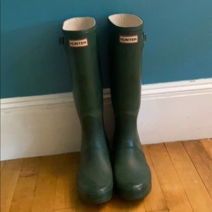 Army green coloured hunter boots